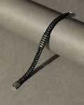 Black Braided Leather Bracelet with Silver Tone Center Detail