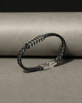 Black Braided Leather Bracelet with Silver Tone Center Detail