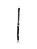 Black Braided Leather Bracelet with Silver Tone Center Detail