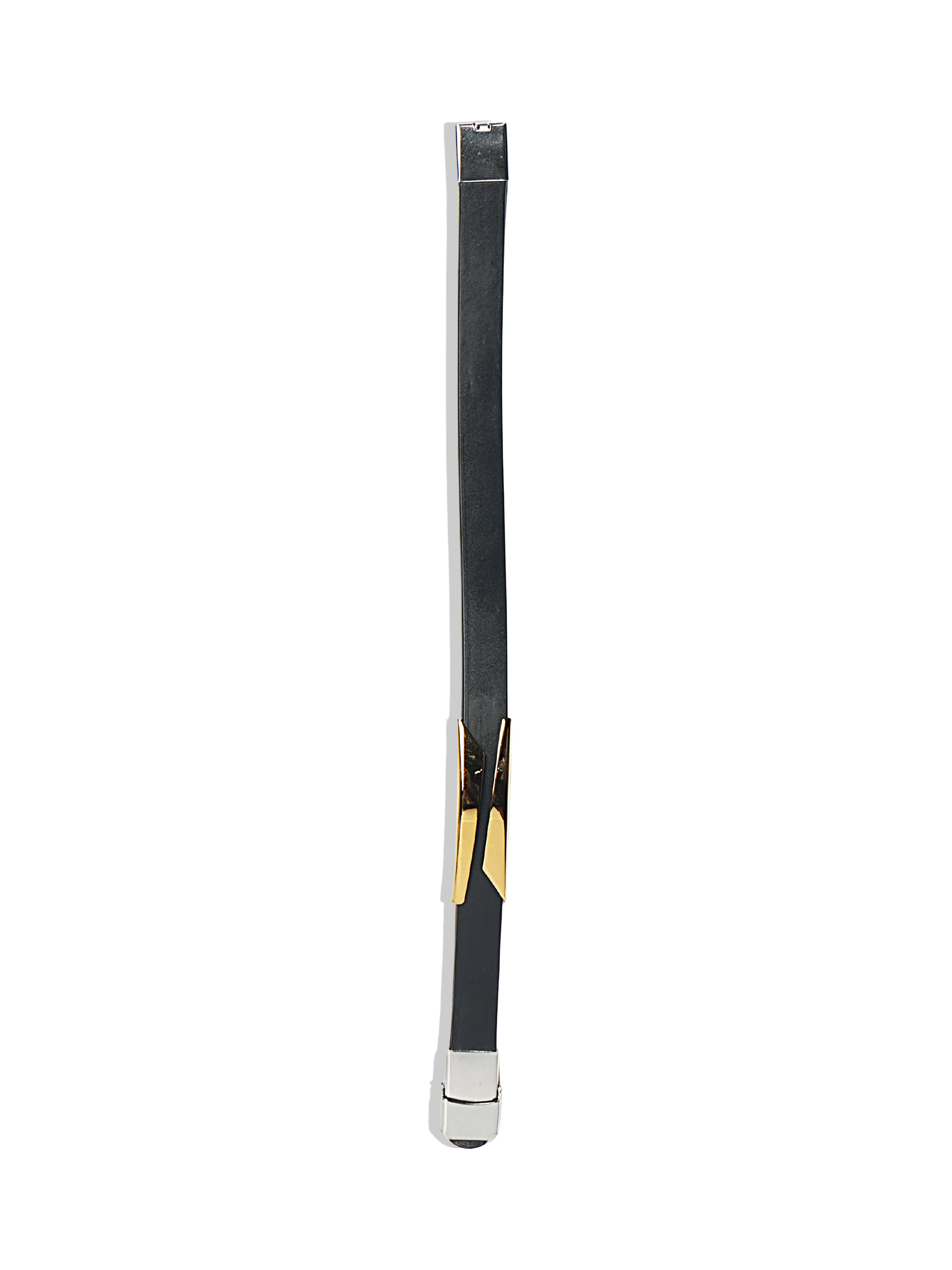 Black Leather Bracelet with Gold Tone Accent