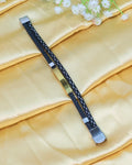 Black Multi-Strand Leather Bracelet with Silver Tone Bars