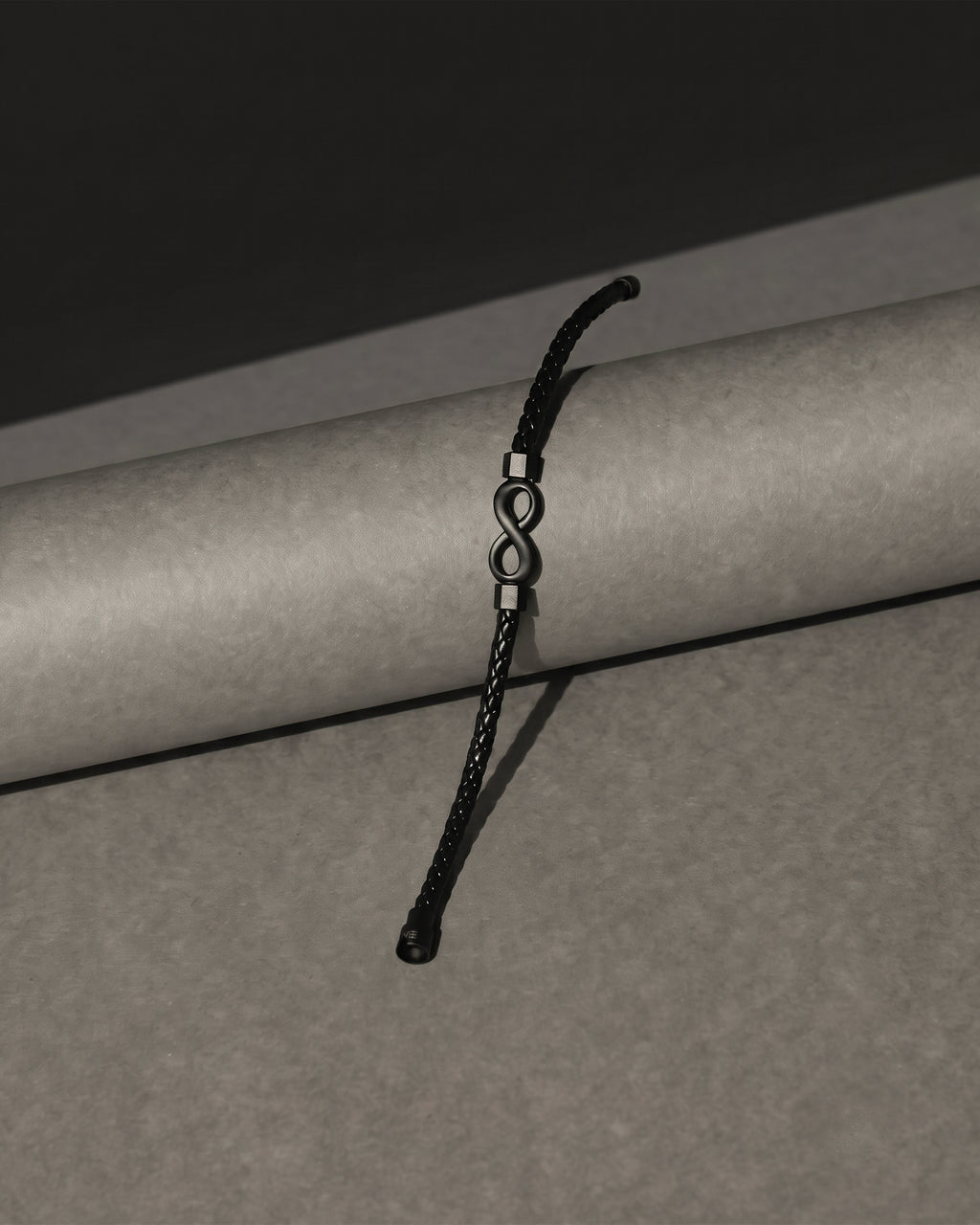 Black Braided Leather Infinity Symbol Bracelet