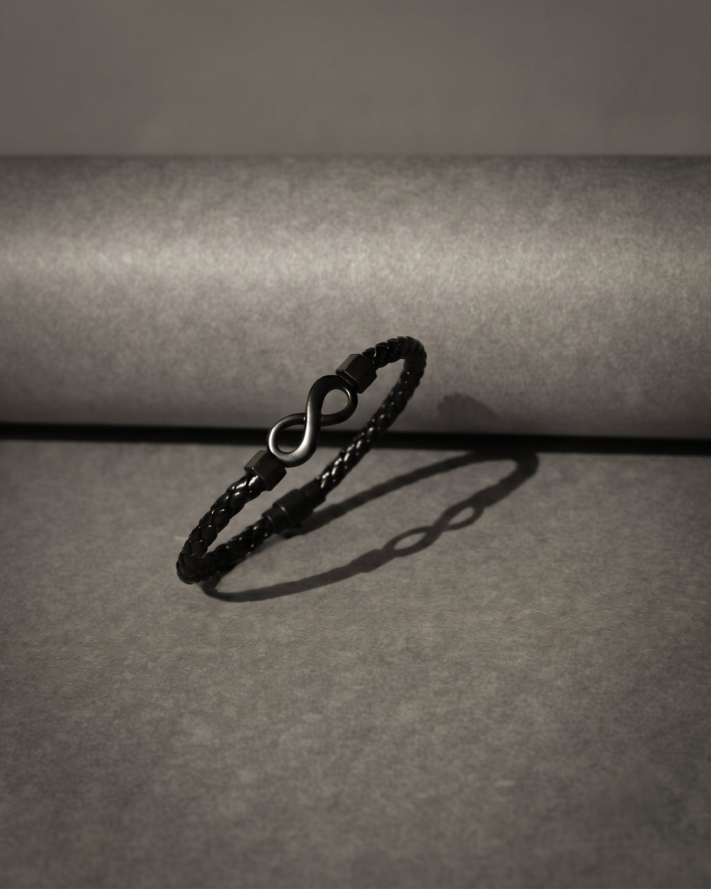 Black Braided Leather Infinity Symbol Bracelet