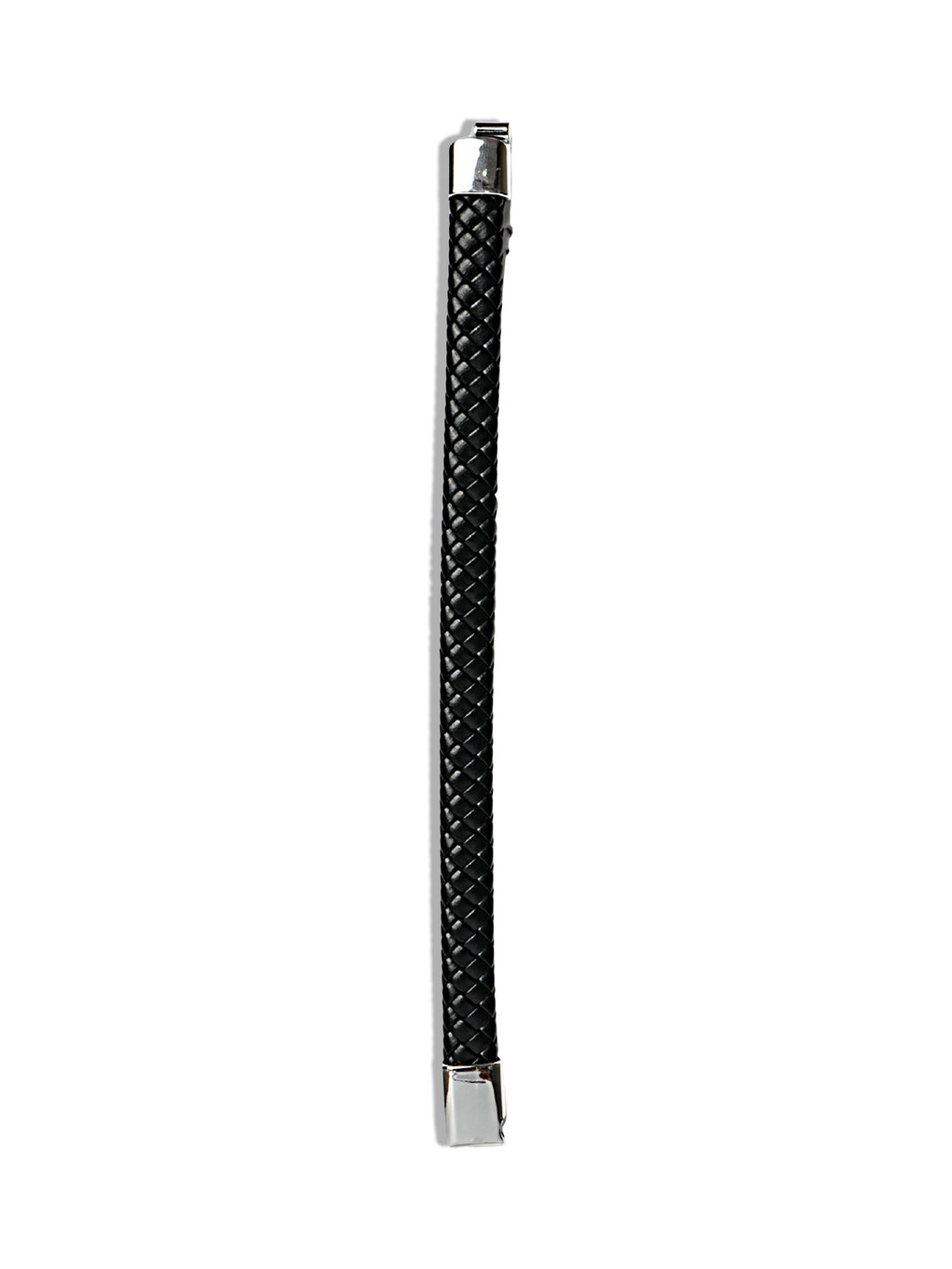 Black Braided Leather Bracelet with Silver Tone End Caps