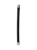 Black Braided Leather Bracelet with Silver Tone End Caps