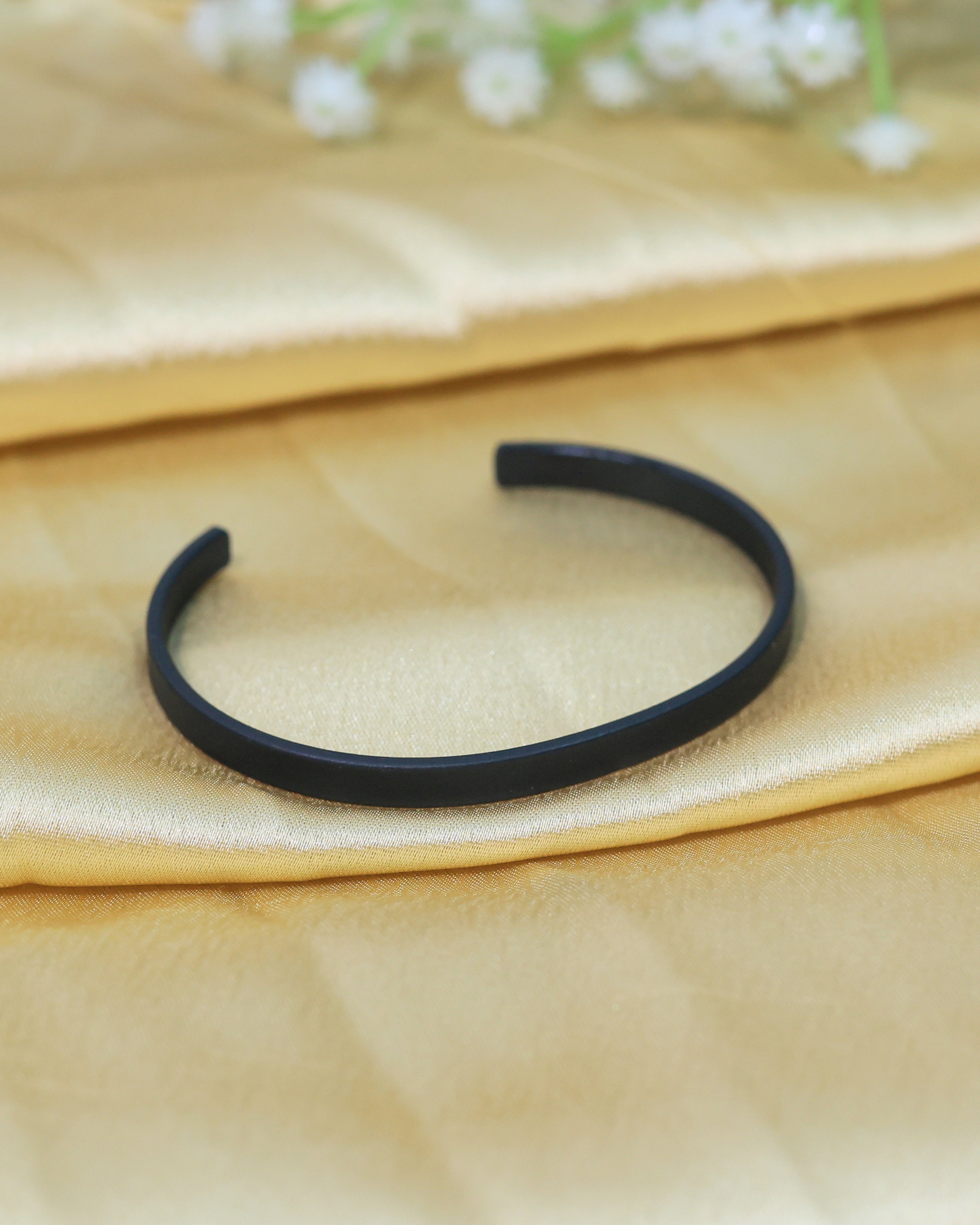 Black minimalist open cuff bracelet - ZIR-BRC-7012-BLACK
