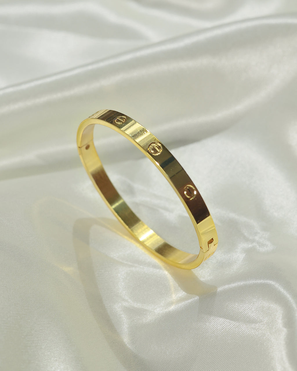 Minimalist Gold-Tone Screw Detail Open Cuff Bracelet