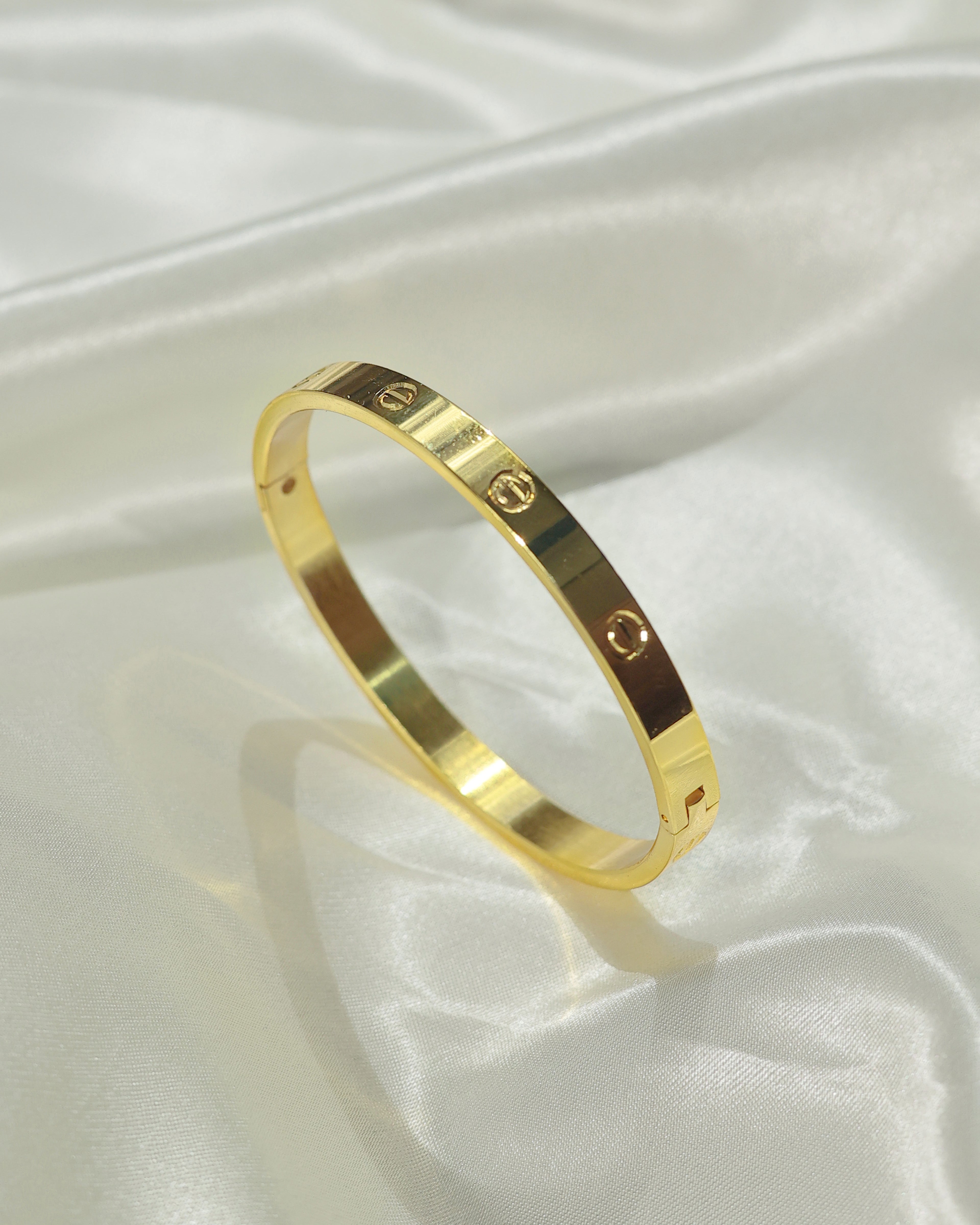 Minimalist Gold-Tone Screw Detail Open Cuff Bracelet