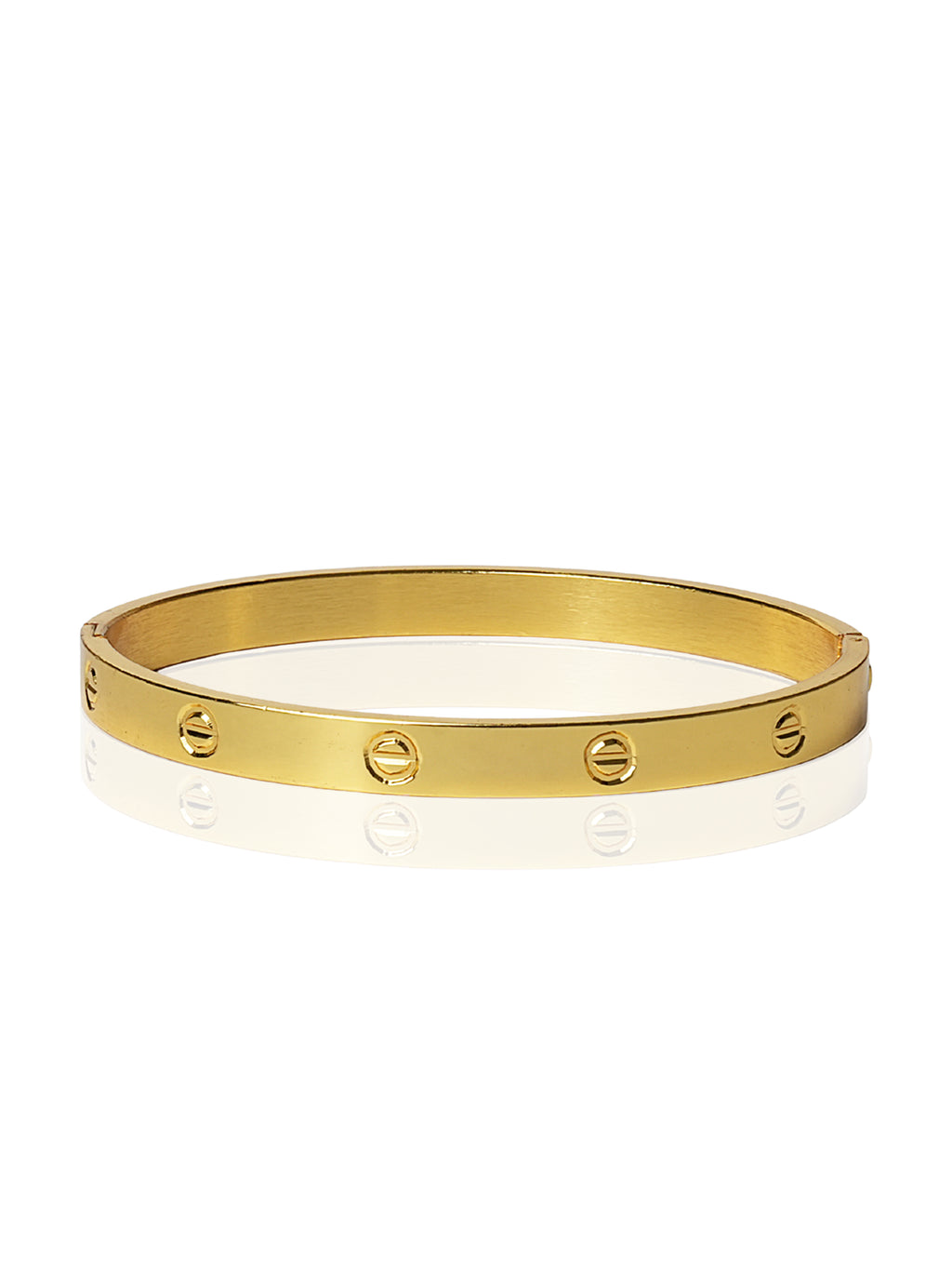 Minimalist Gold-Tone Screw Detail Open Cuff Bracelet