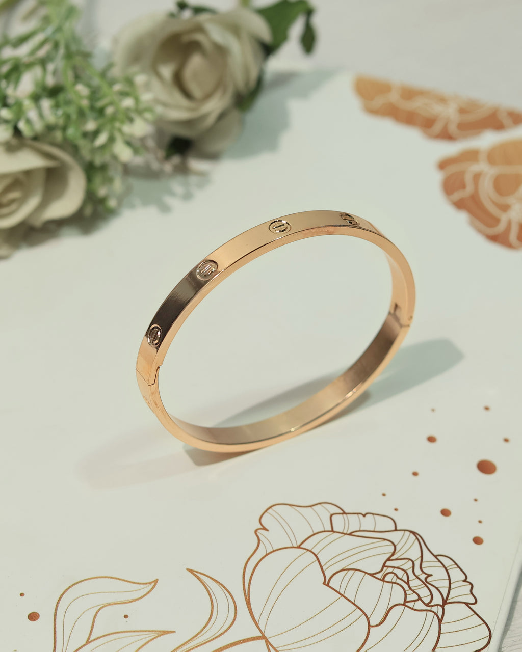 Minimalist Gold-Tone Screw Detail Open Cuff Bracelet