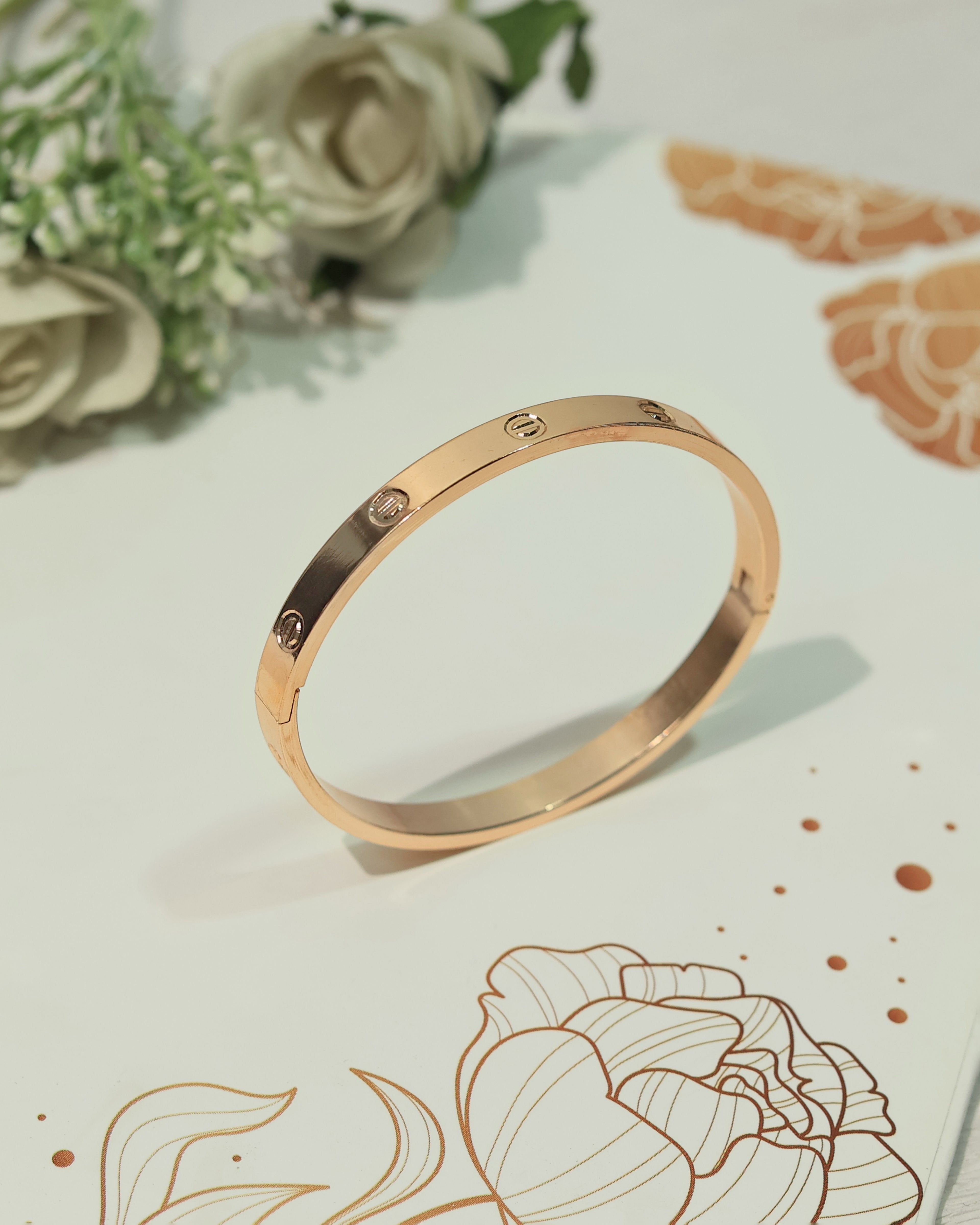 Minimalist Gold-Tone Screw Detail Open Cuff Bracelet