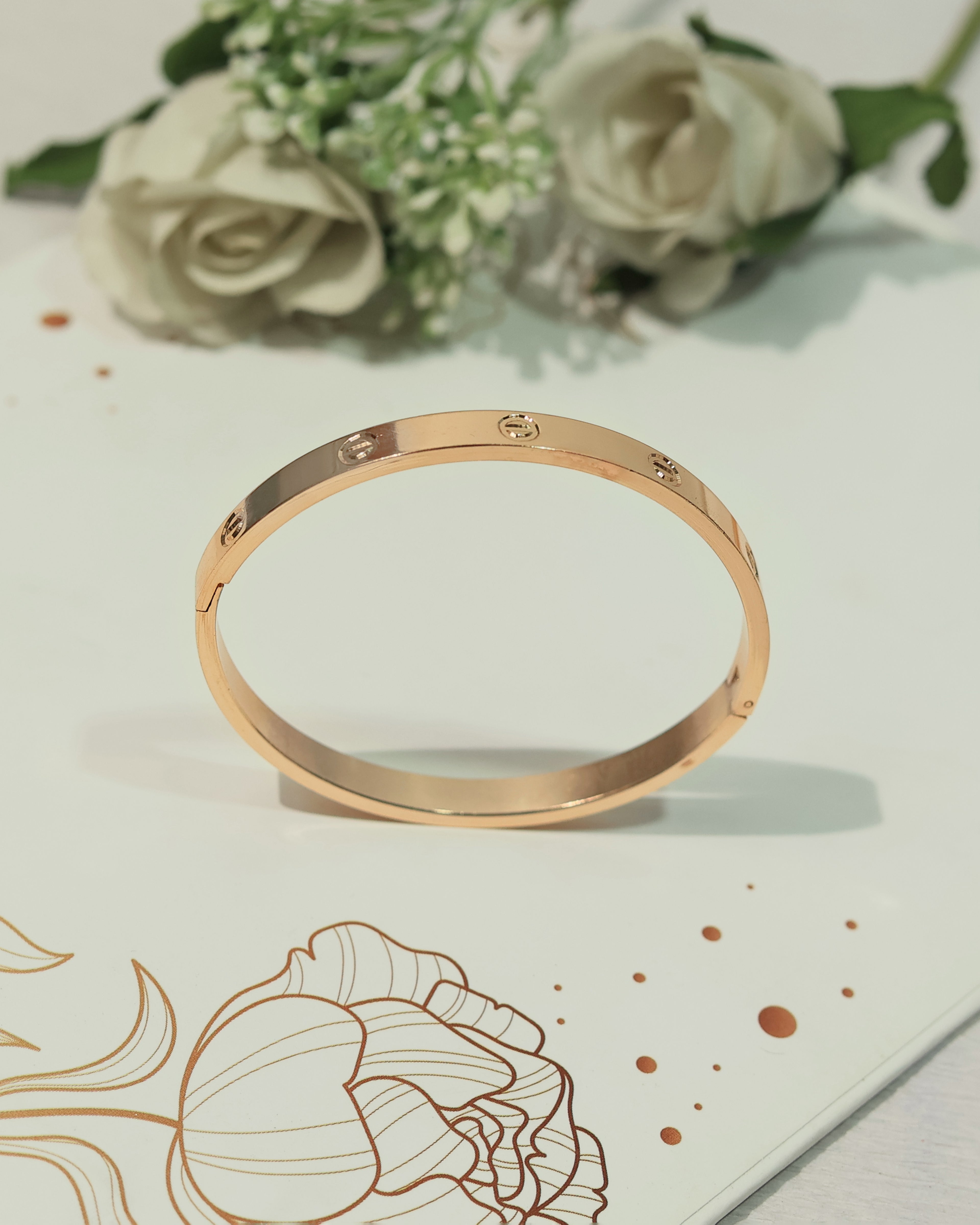 Minimalist Gold-Tone Screw Detail Open Cuff Bracelet
