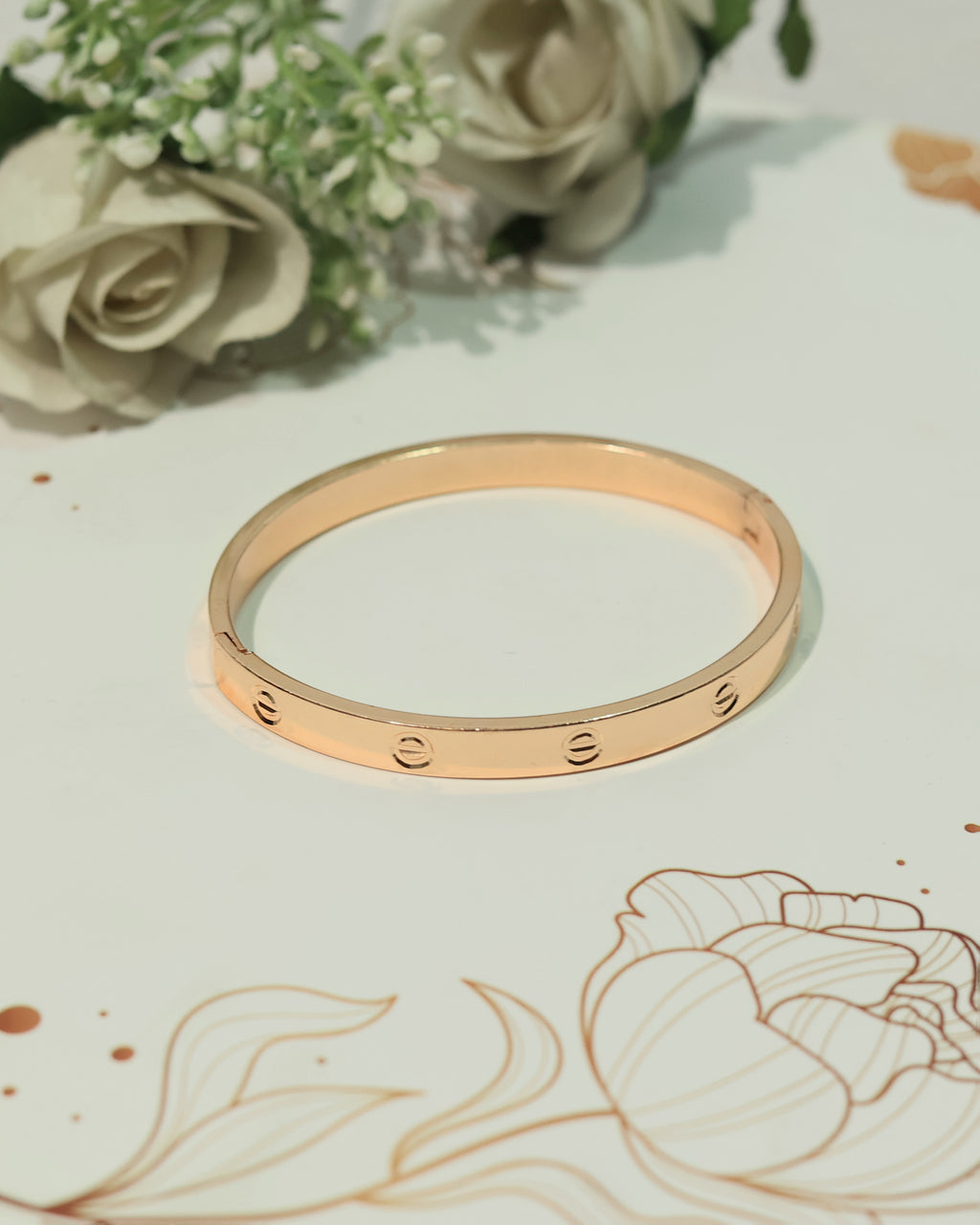 Minimalist Gold-Tone Screw Detail Open Cuff Bracelet