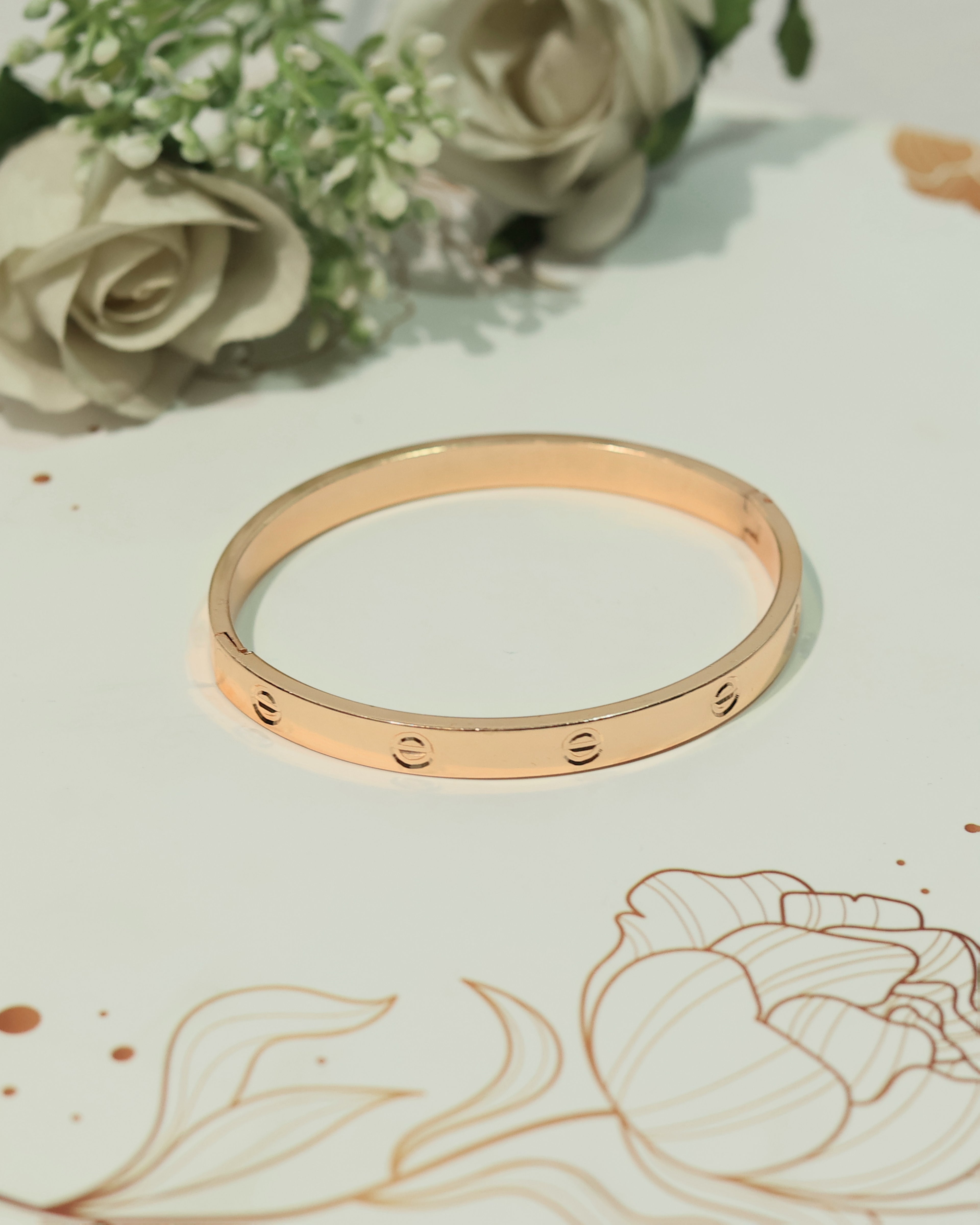 Minimalist Gold-Tone Screw Detail Open Cuff Bracelet