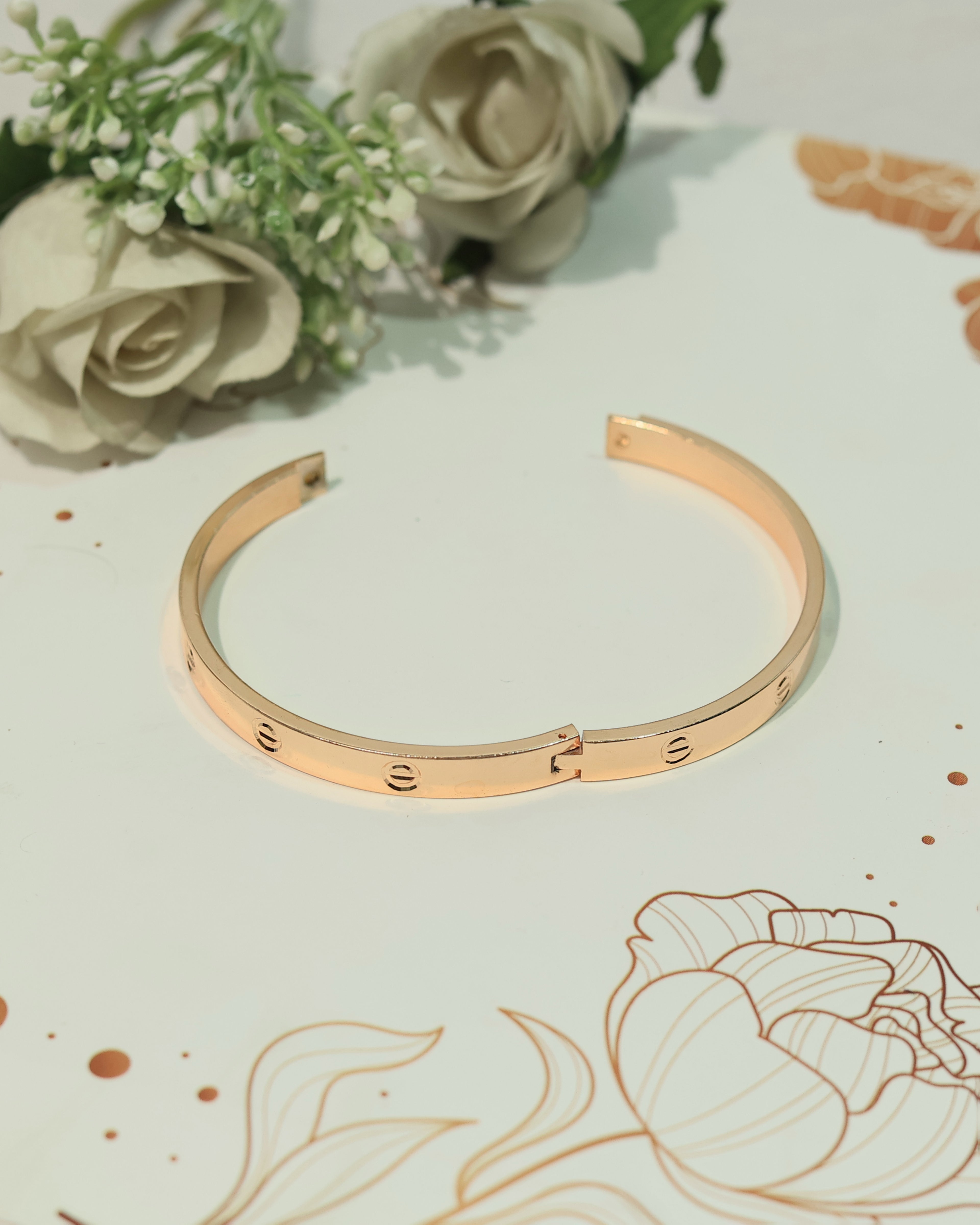 Minimalist Gold-Tone Screw Detail Open Cuff Bracelet