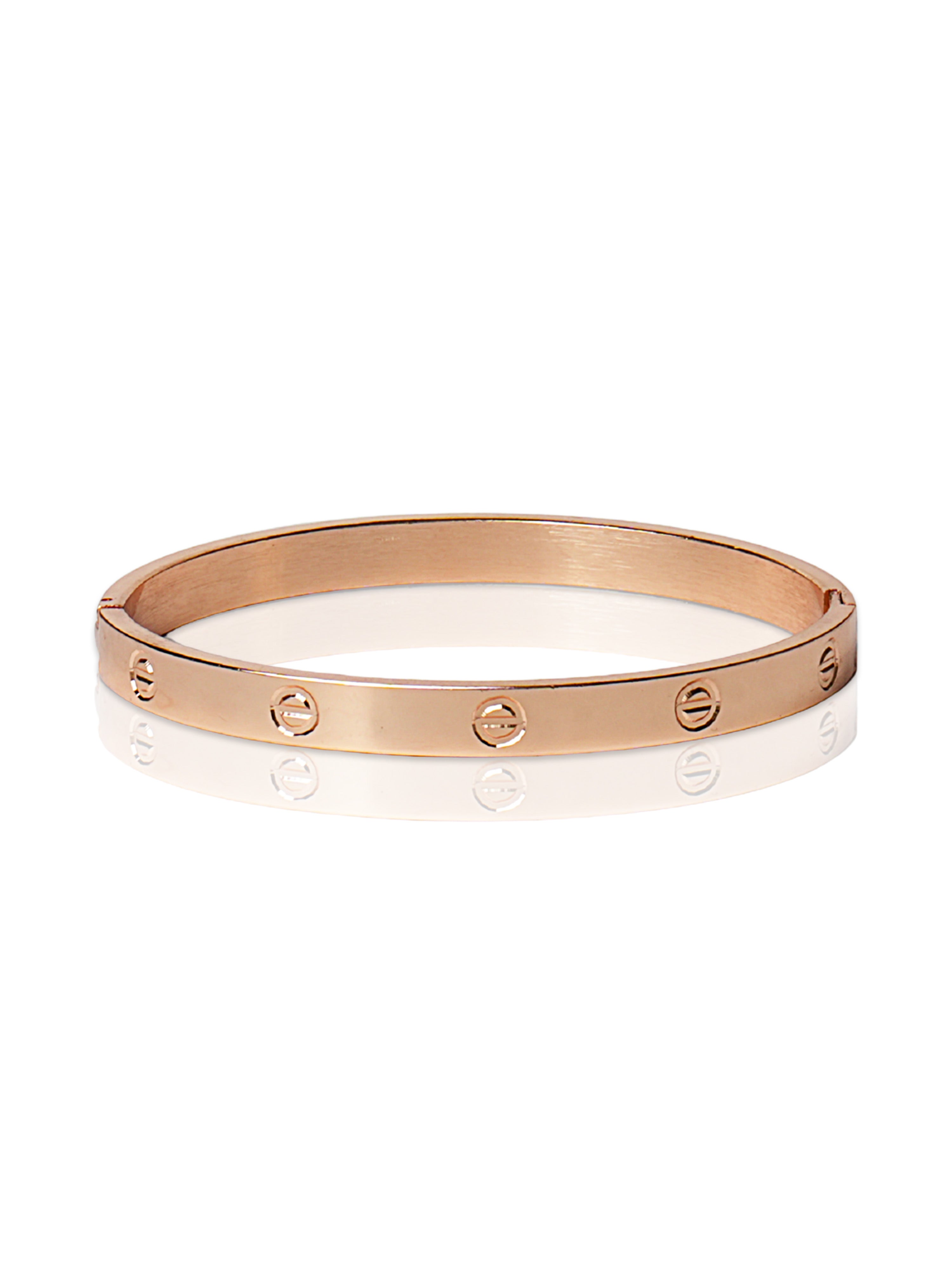 Minimalist Gold-Tone Screw Detail Open Cuff Bracelet