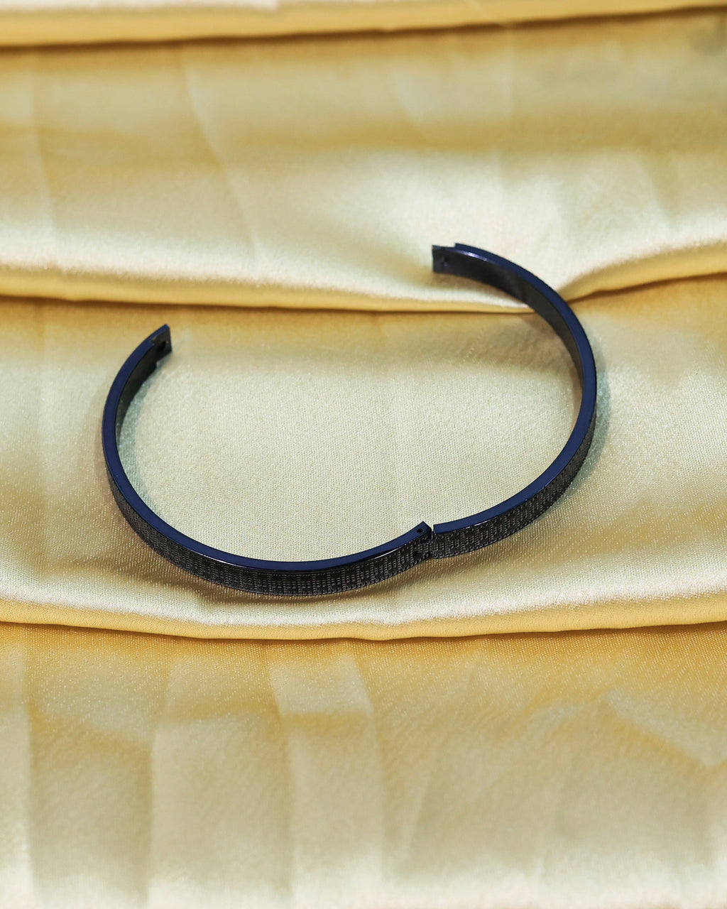 Minimalist Black Textured Open Cuff Bracelet