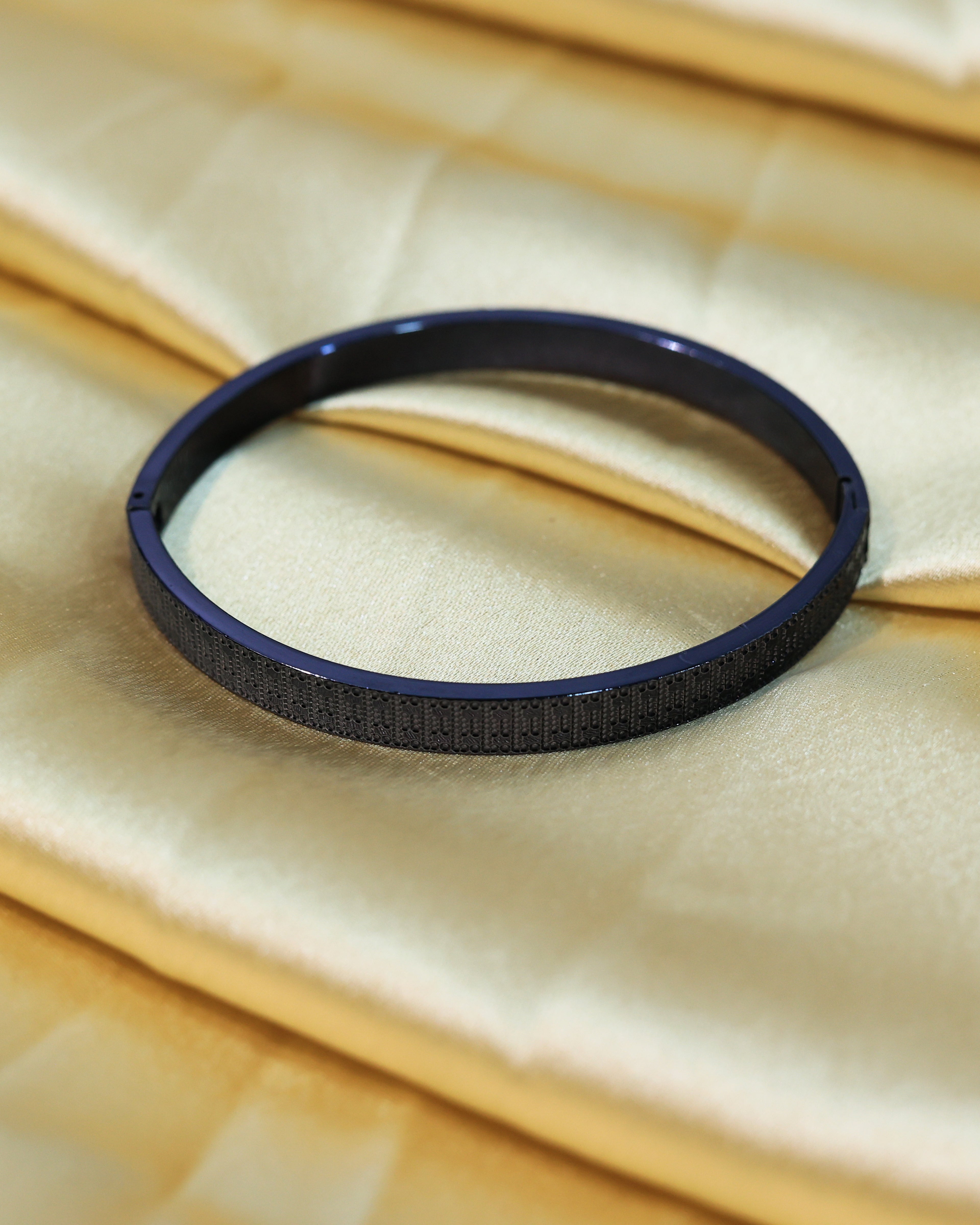 Minimalist Black Textured Open Cuff Bracelet