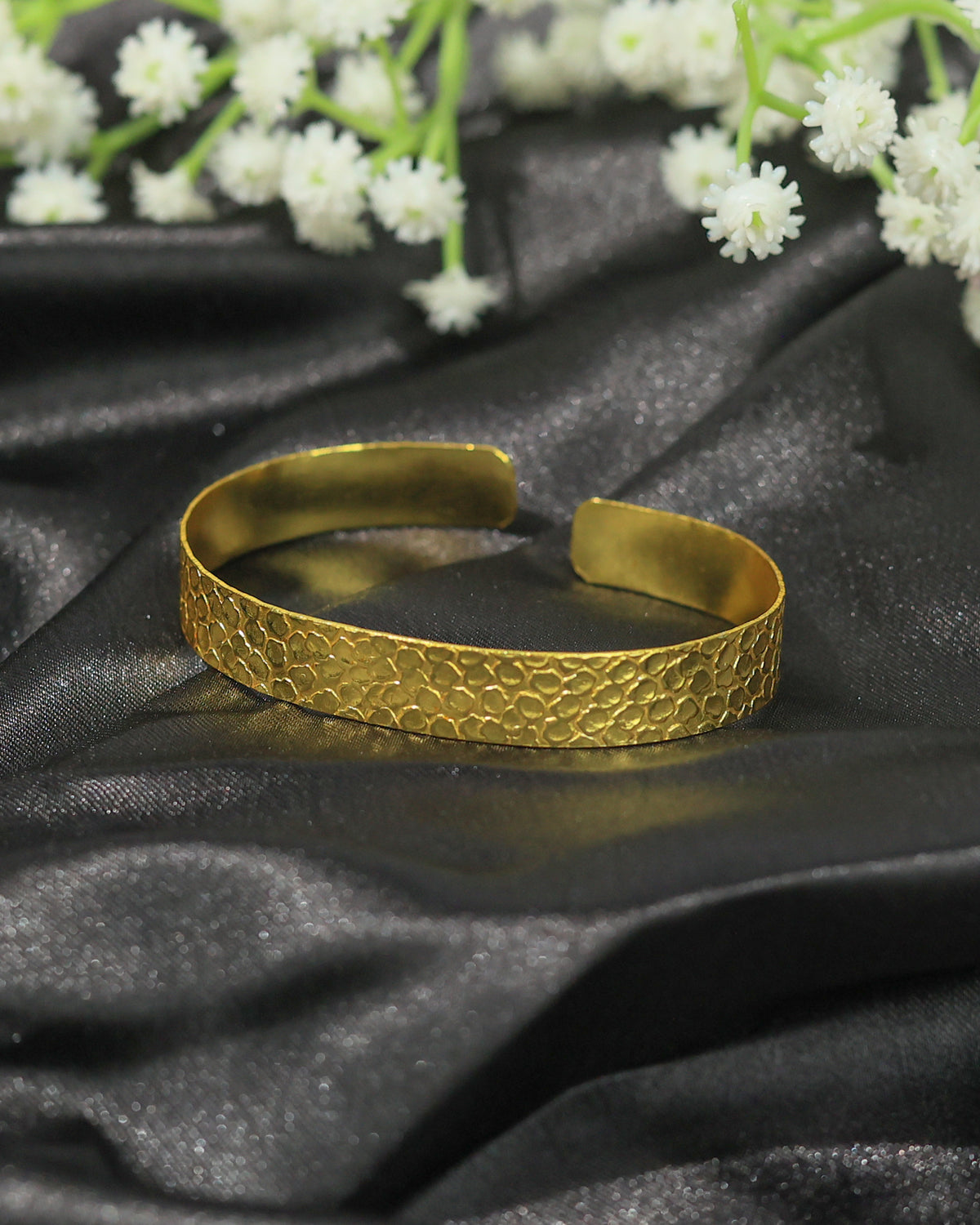Textured Wide Brass Bracelet