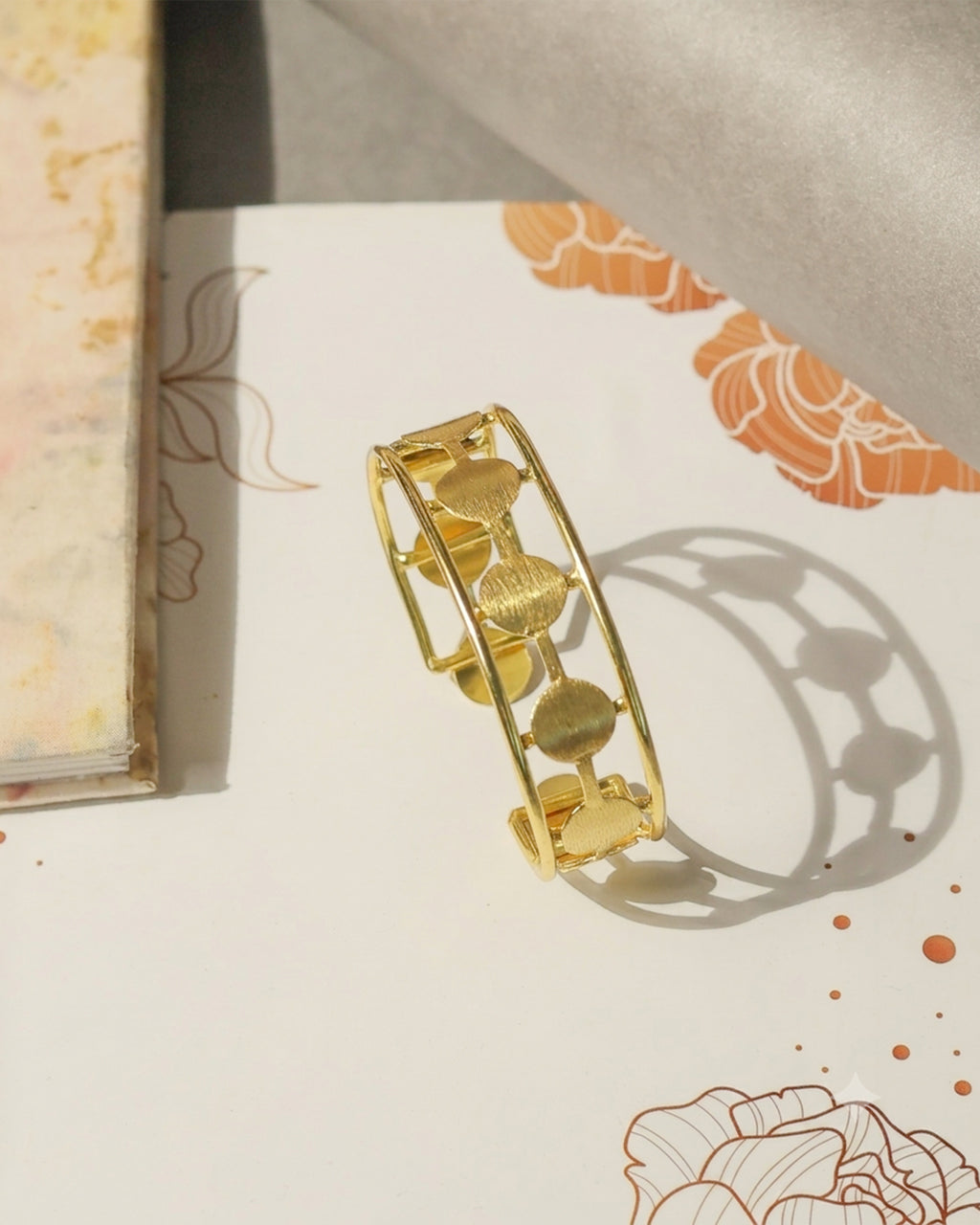 Textured Disc Link Brass Bracelet