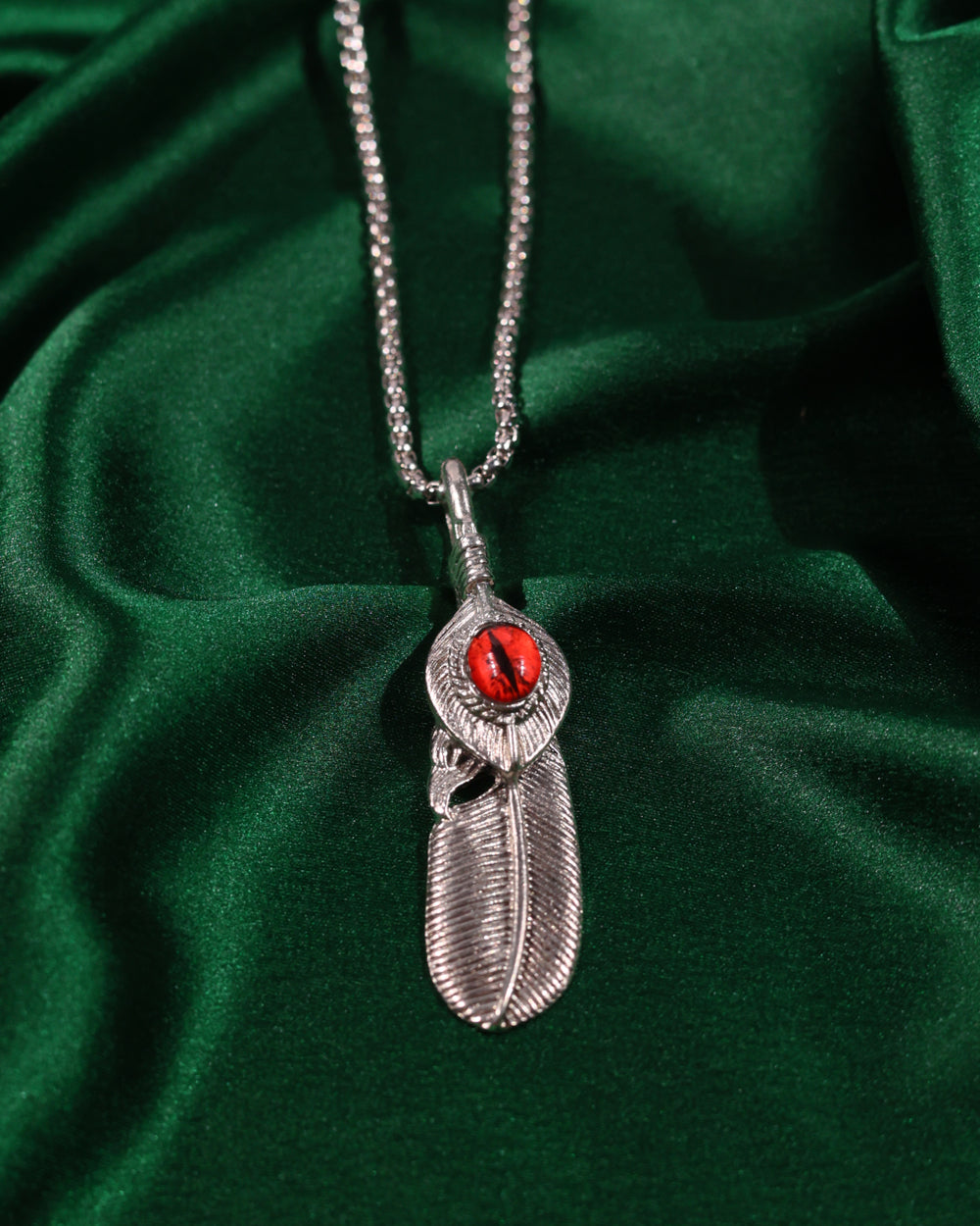 Red Gem Feather Pendant Chain