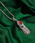 Red Gem Feather Pendant Chain