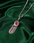Red Gem Feather Pendant Chain