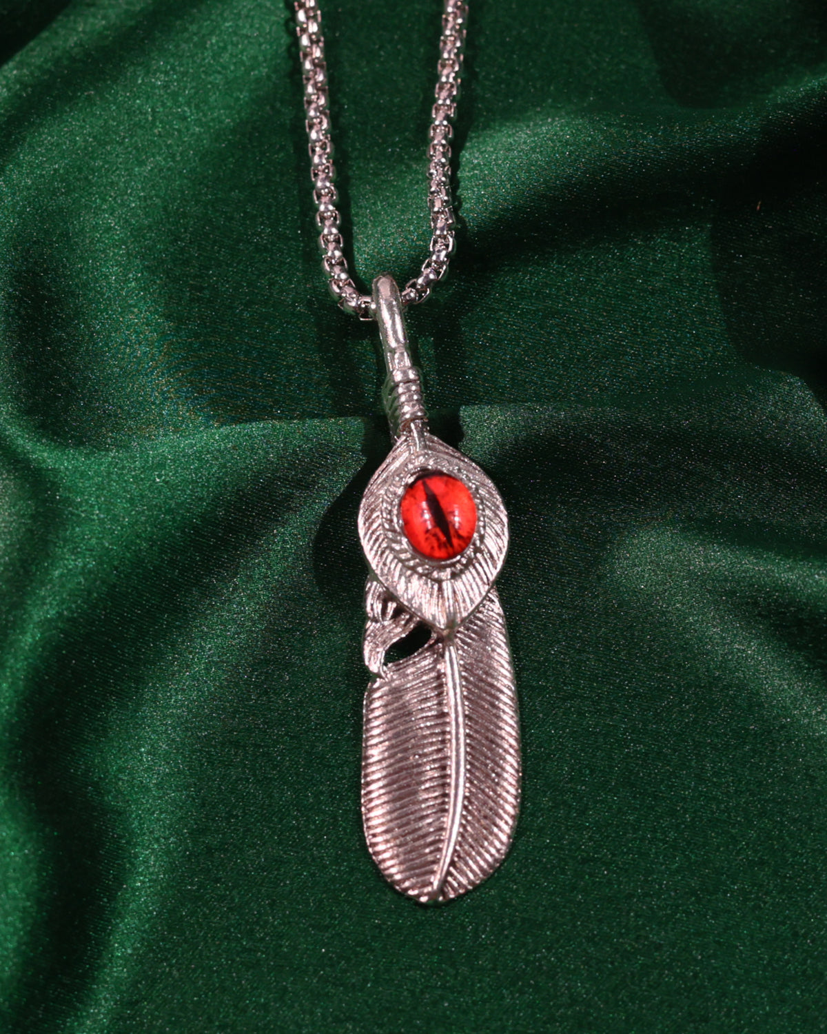 Red Gem Feather Pendant Chain