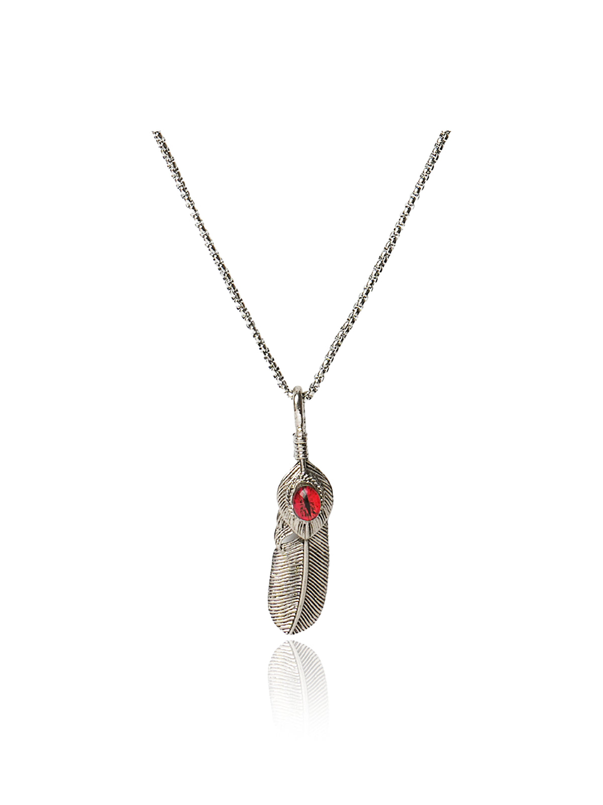 Red Gem Feather Pendant Chain