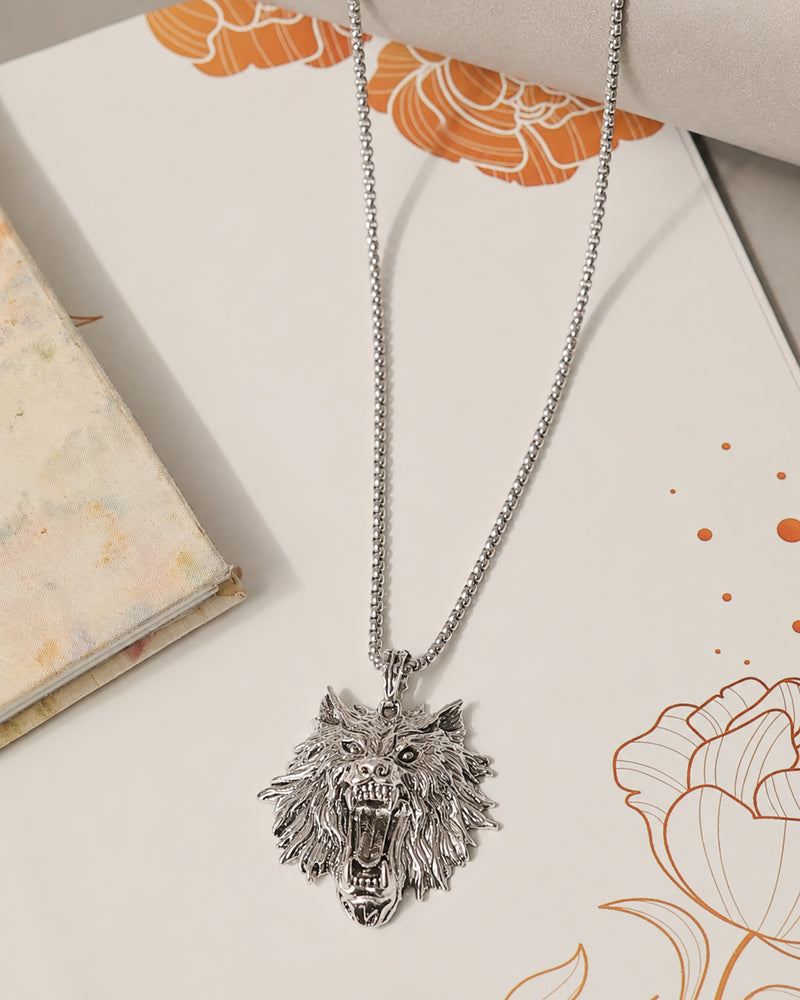 Silver Lion Head Pendant Chain