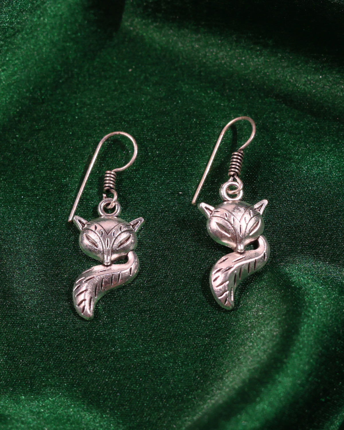 Silver Fox Motif Drop Earrings