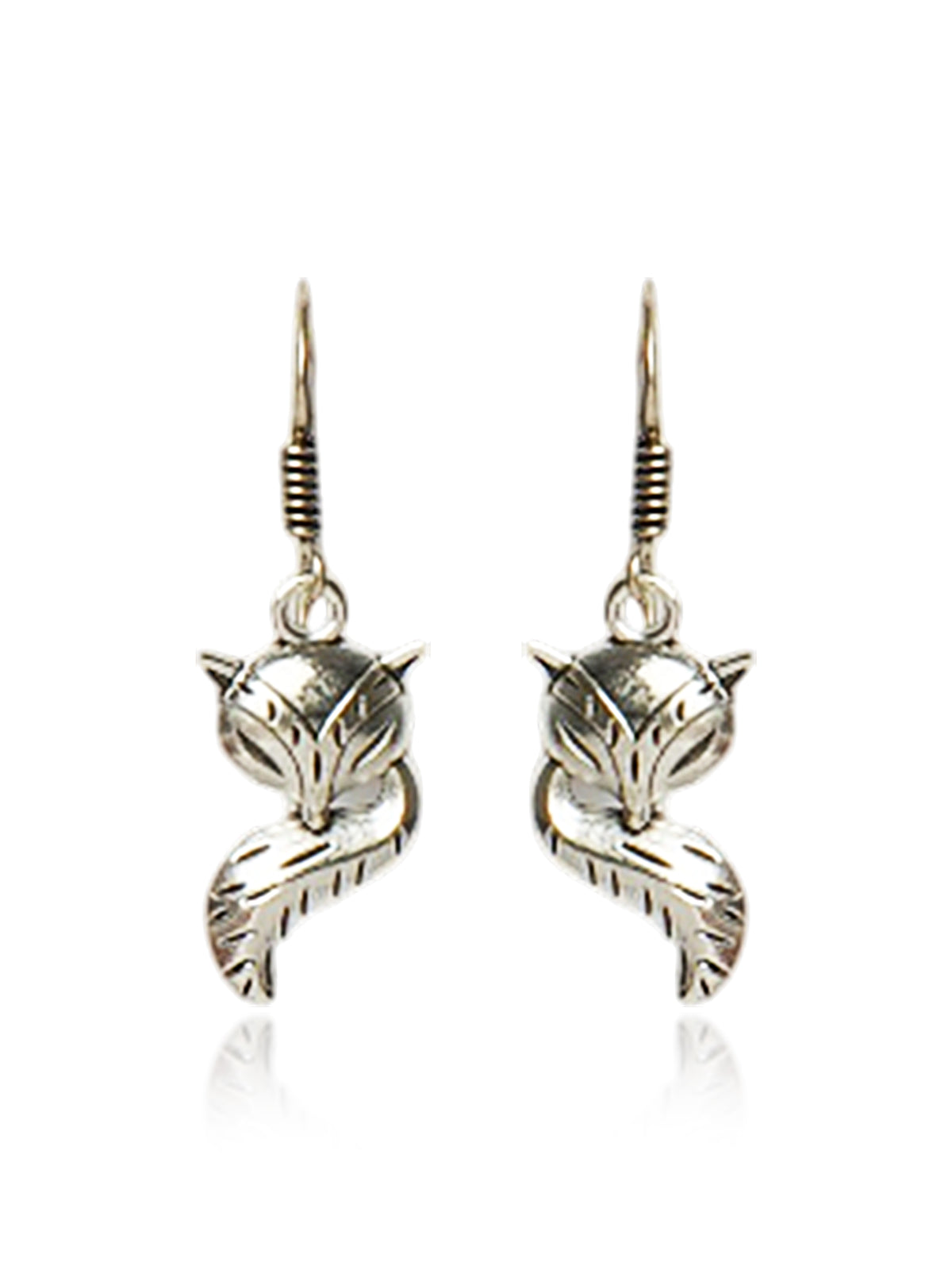 Silver Fox Motif Drop Earrings
