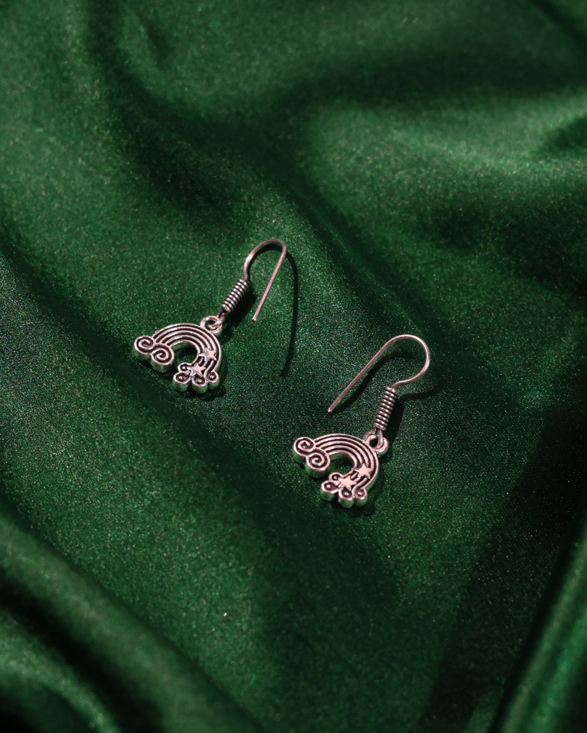 Oxidised Silver Rainbow & Star Drop Earrings