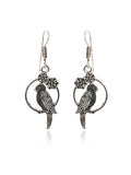 Oxidised Silver Bird Floral Drop Earrings