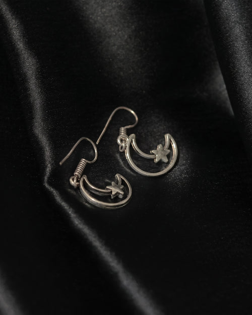 Crescent moon star drop earrings