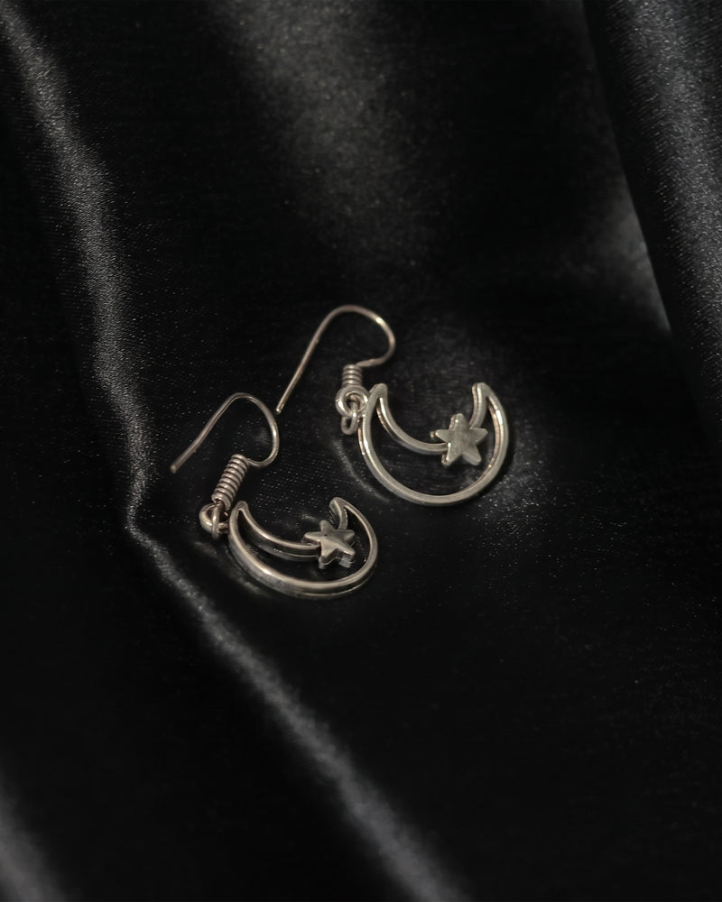Crescent Moon Star Drop Earrings