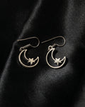 Crescent Moon Star Drop Earrings