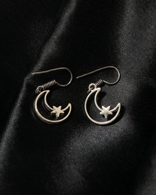 Crescent moon star drop earrings