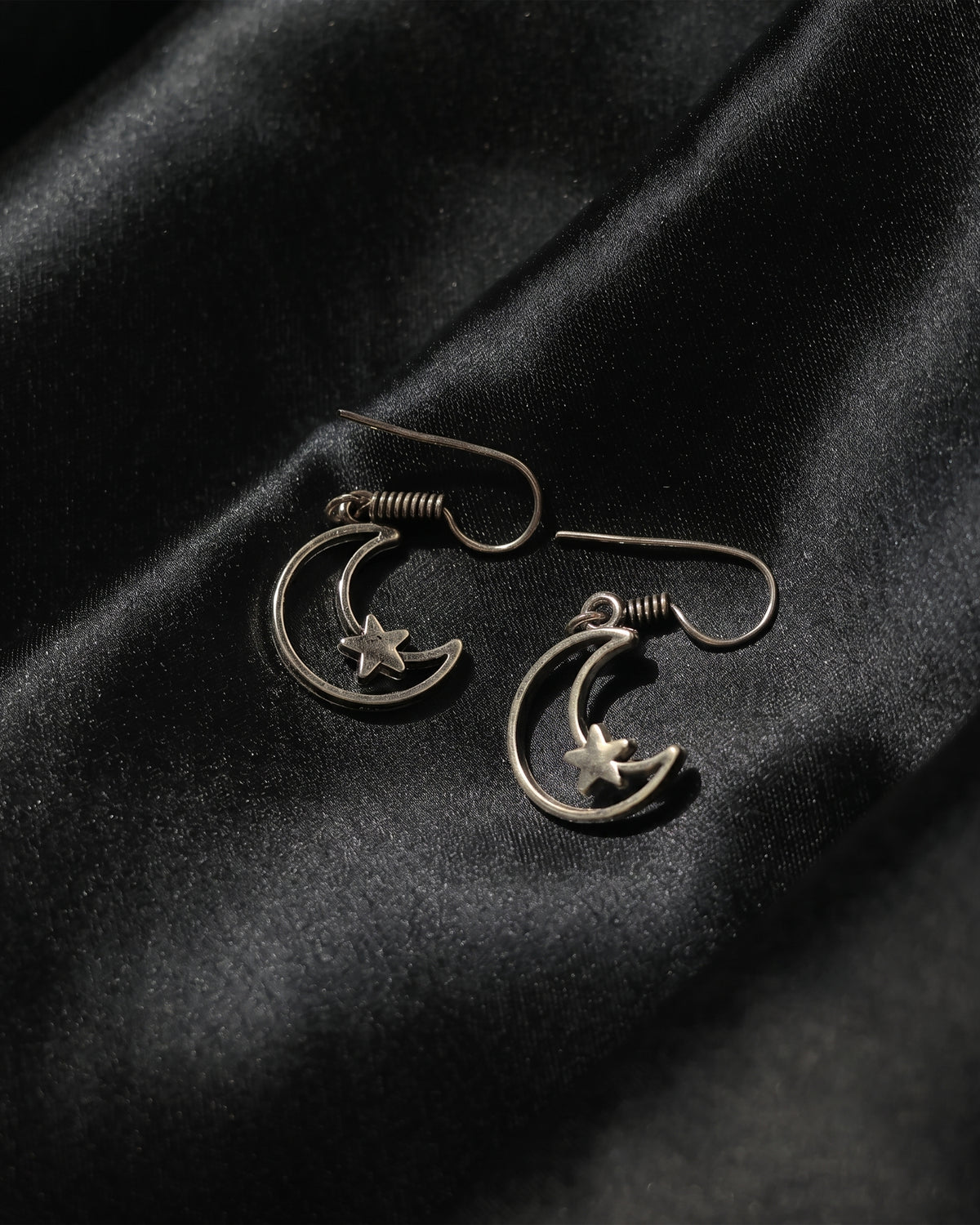 Crescent Moon Star Drop Earrings