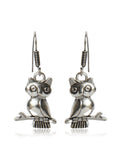 Oxidised Owl on Branch Drop Earrings