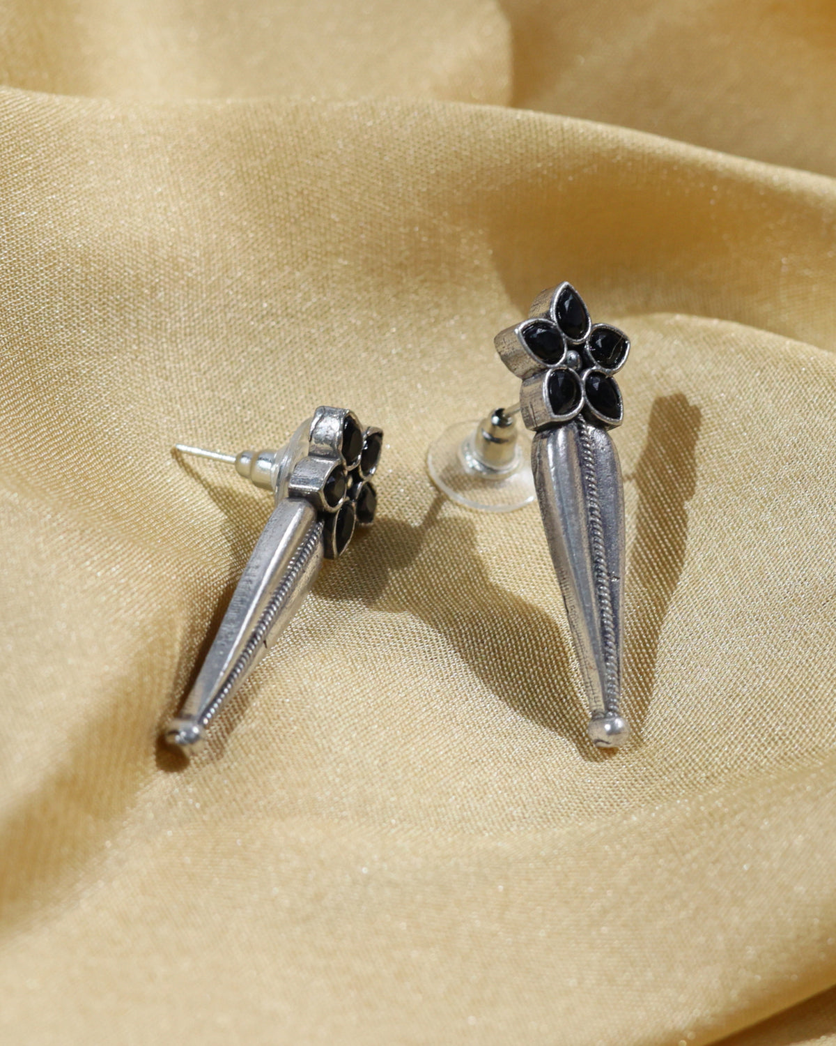 Black Floral Spike Stud Earrings