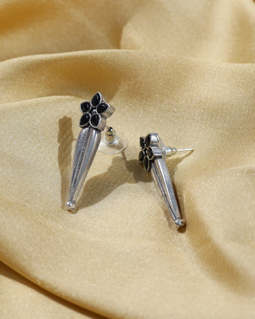Black floral spike stud earrings