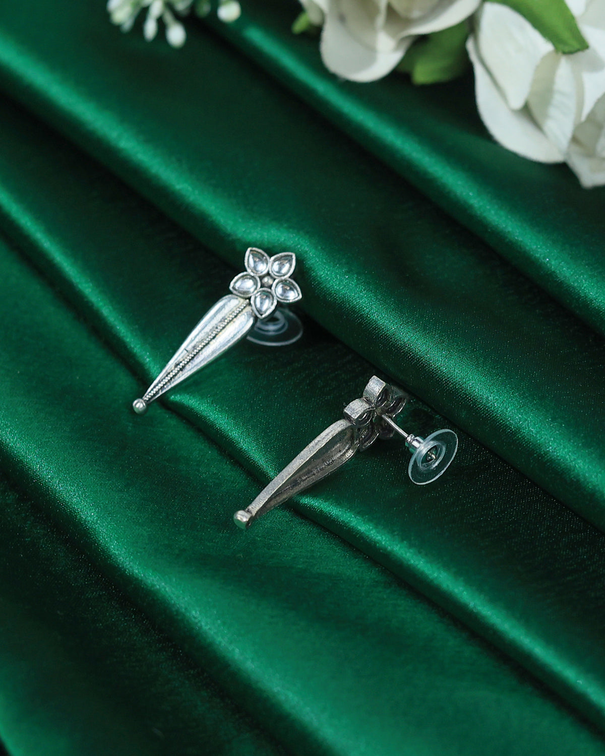 Oxidised Floral Long Drop Earrings