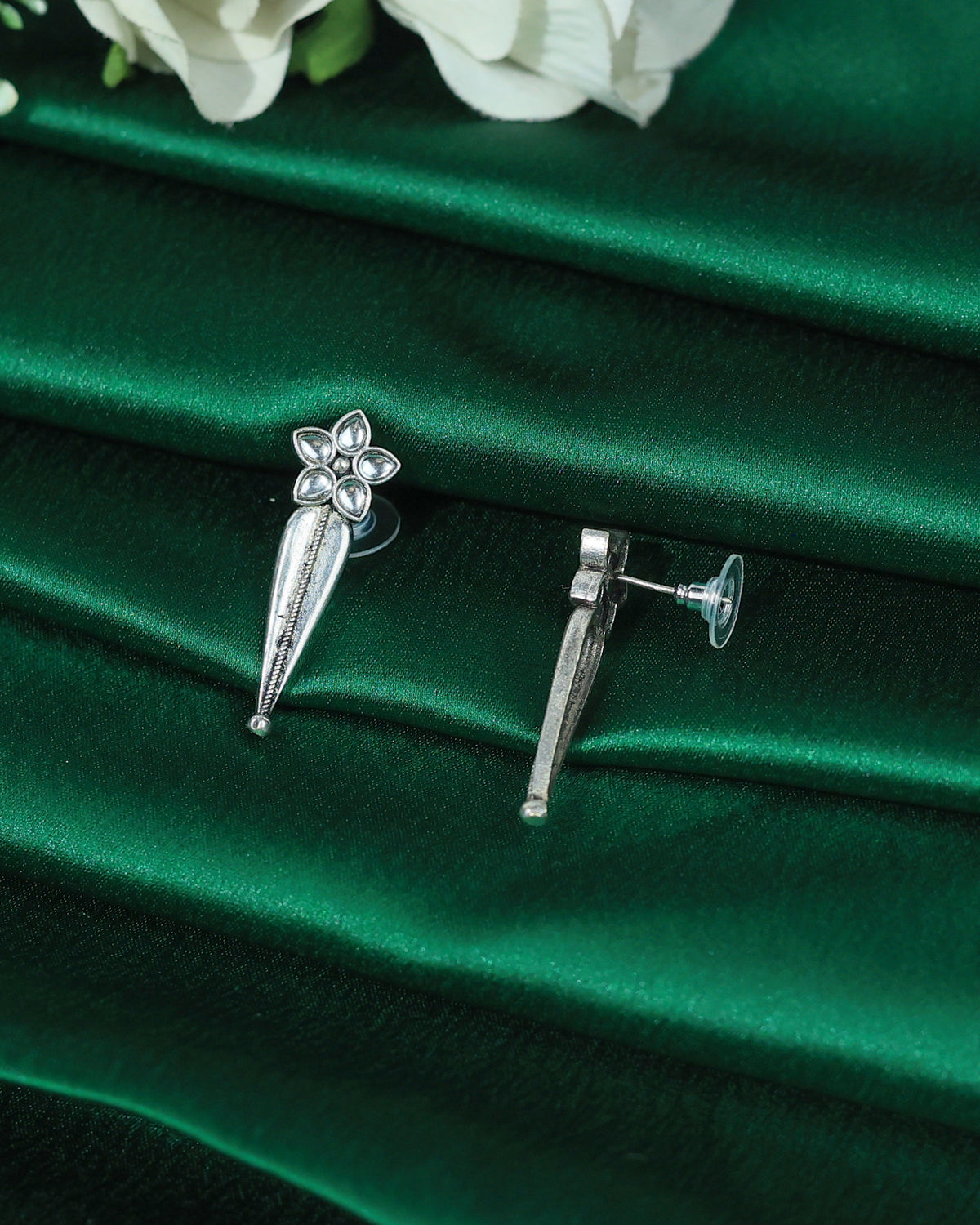 Oxidised Floral Long Drop Earrings