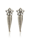 Oxidised Floral Long Drop Earrings