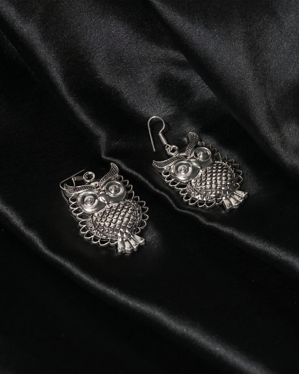 Oxidised Owl Drop Earrings