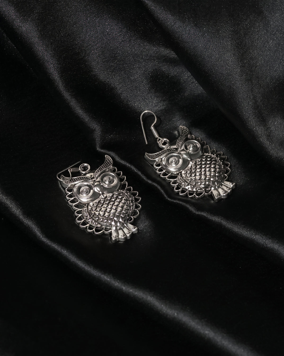 Oxidised Owl Drop Earrings