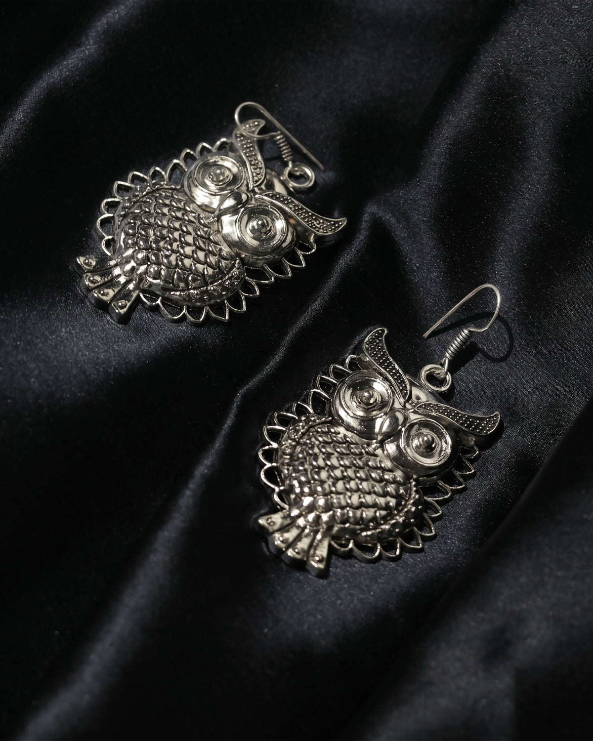 Oxidised Owl Drop Earrings