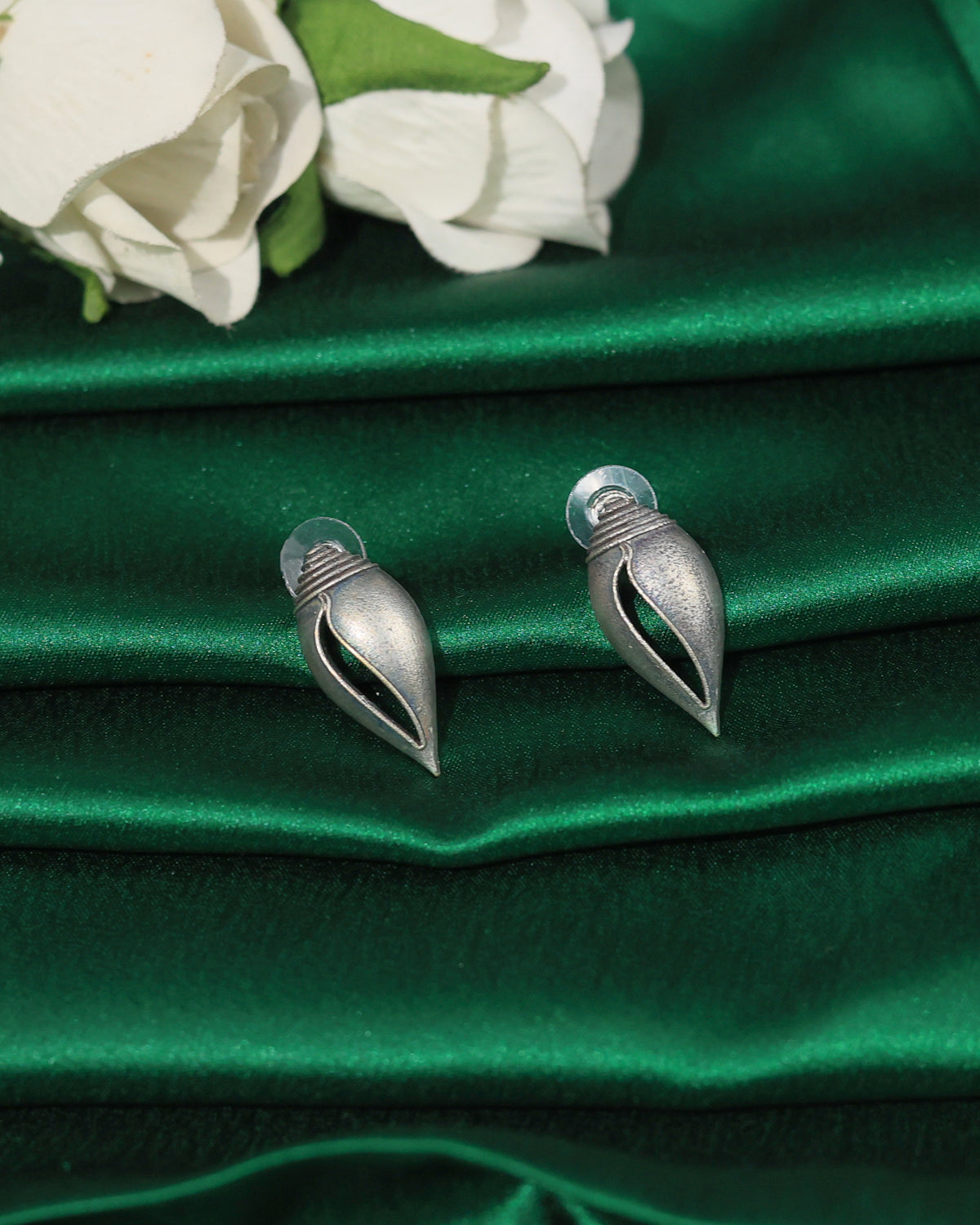 Oxidised Shell-Inspired Stud Earrings