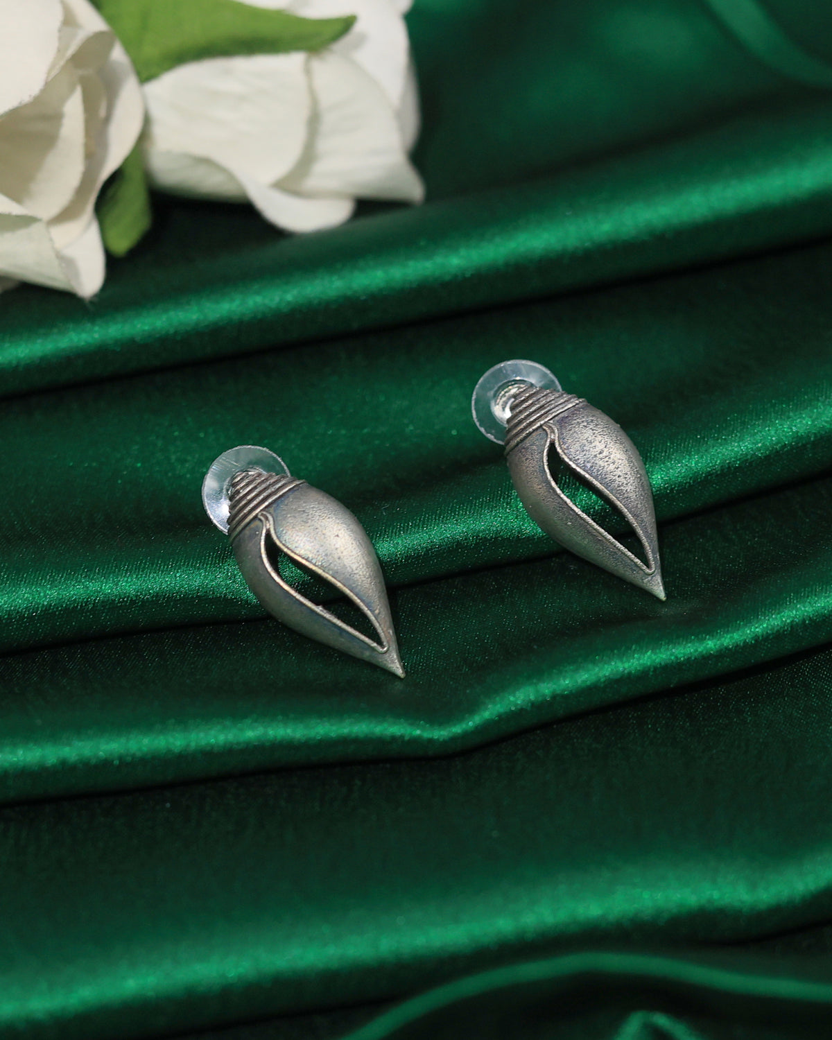 Oxidised Shell-Inspired Stud Earrings